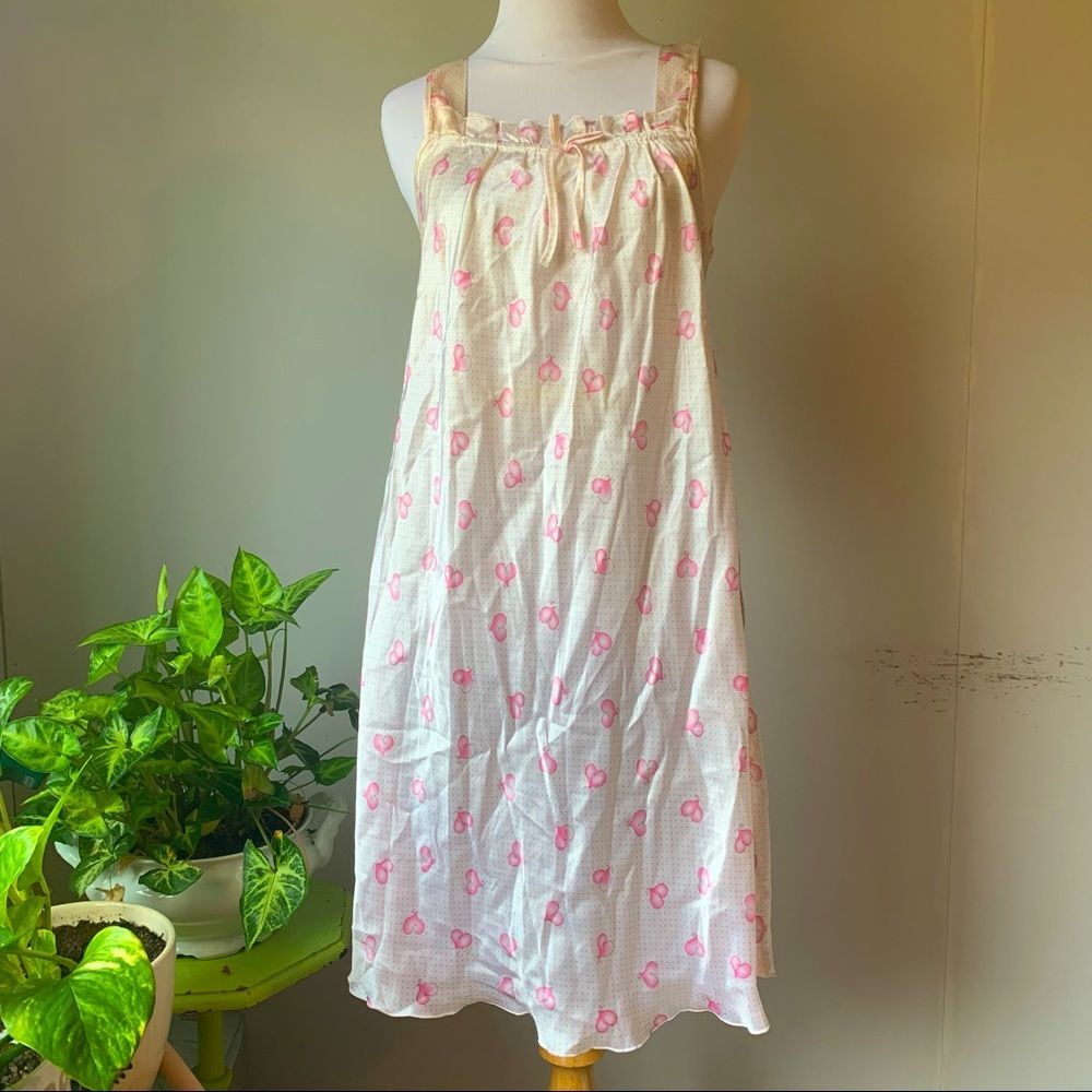 Vintage Valentine’s heart Print Soft Nightgown Slip Pajamas Intimates Lingerie